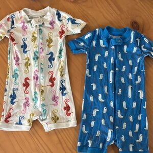 Hanna Andersson Multicolor Seahorse and Blue Bird Bodysuits